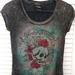 Harley Davidson skull tee with rhinestones small